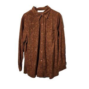 Vtg Red Hot Plus Top 20W Button Up Retro 90s Style Floral Embossed Brown Pocket